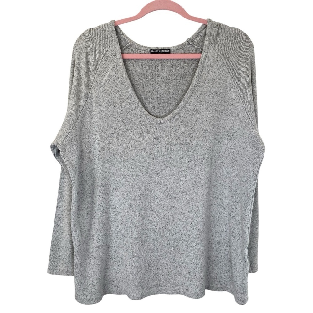 BRANDY MELVILLE Gray Oversized Slouchy V-Neck Sweater OS - Picture 3 of 8
